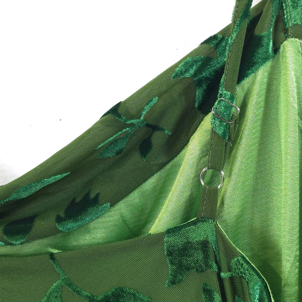Floral Green Velvet Burnout Midi Strap Dress Women XL Whimsigoth Fairycore - Picture 8 of 12